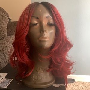 Ombré/RED BODY CURL LACE FRONT WIG